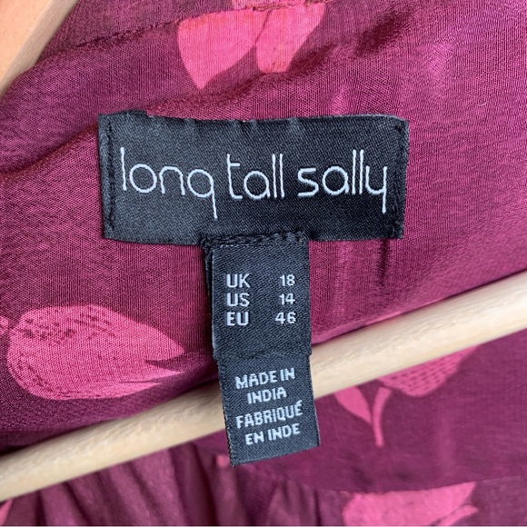 Long Tall Sally Size Red Floral Long Sleeve Blouse Size 14 - Picture 6 of 13